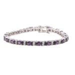 925 Sterling Silver Purple CZ Halo Tennis Bracelet - Image 3