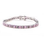 925 Sterling Silver Pink CZ Halo Tennis Bracelet - Image 2