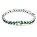 925 Sterling Silver Green Heart CZ Tennis Bracelet
