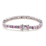 925 Sterling Silver Pink CZ Halo Tennis Bracelet